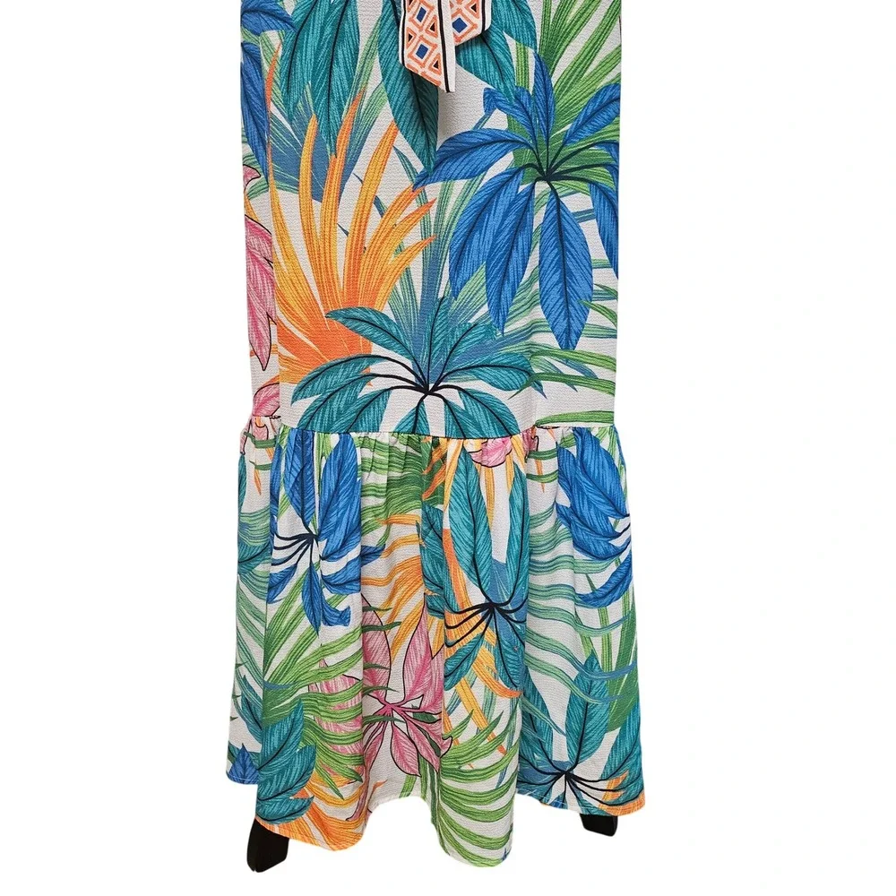 Flying Tomato Tropical Floral Belted Maxi Dress Size S Beach Resort - Picture 6 of 9